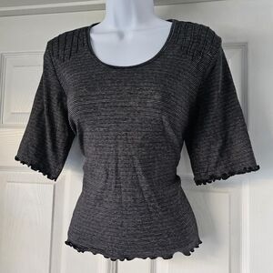 Grey striped half sleeve emo grunge teeSize large